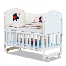 呵宝欧式婴儿床实木BB床白色大宝宝床 摇篮床多功能儿童床送蚊帐
