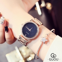 古欧GUOU青金石星空表盘气质情侣钢带手表简约石英水钻对表